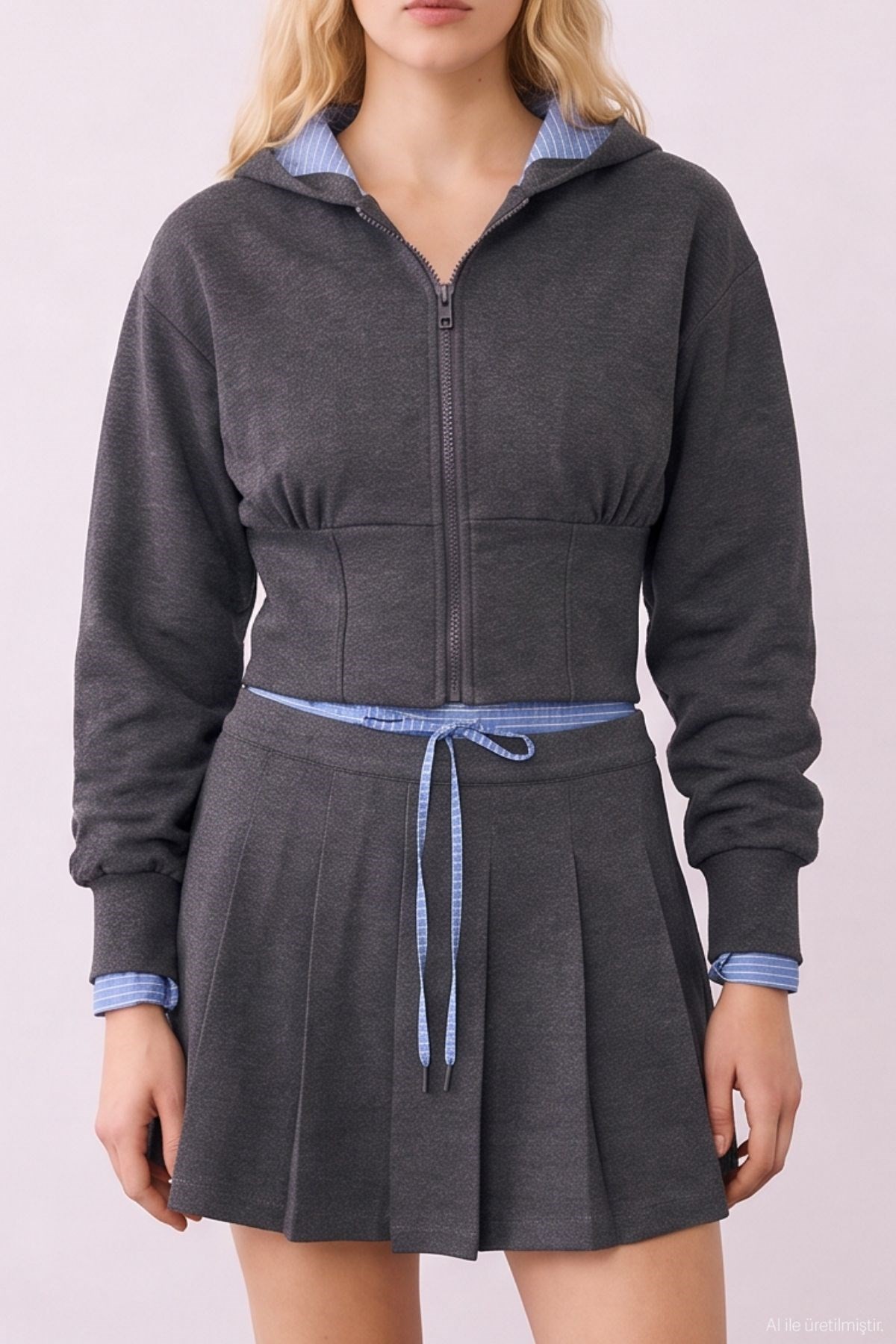 Quzu Korsaj Detaylı Sweatshirt Antrasit