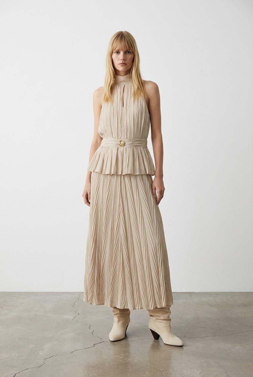 Quzu Kraş Görünümlü Etek Bej