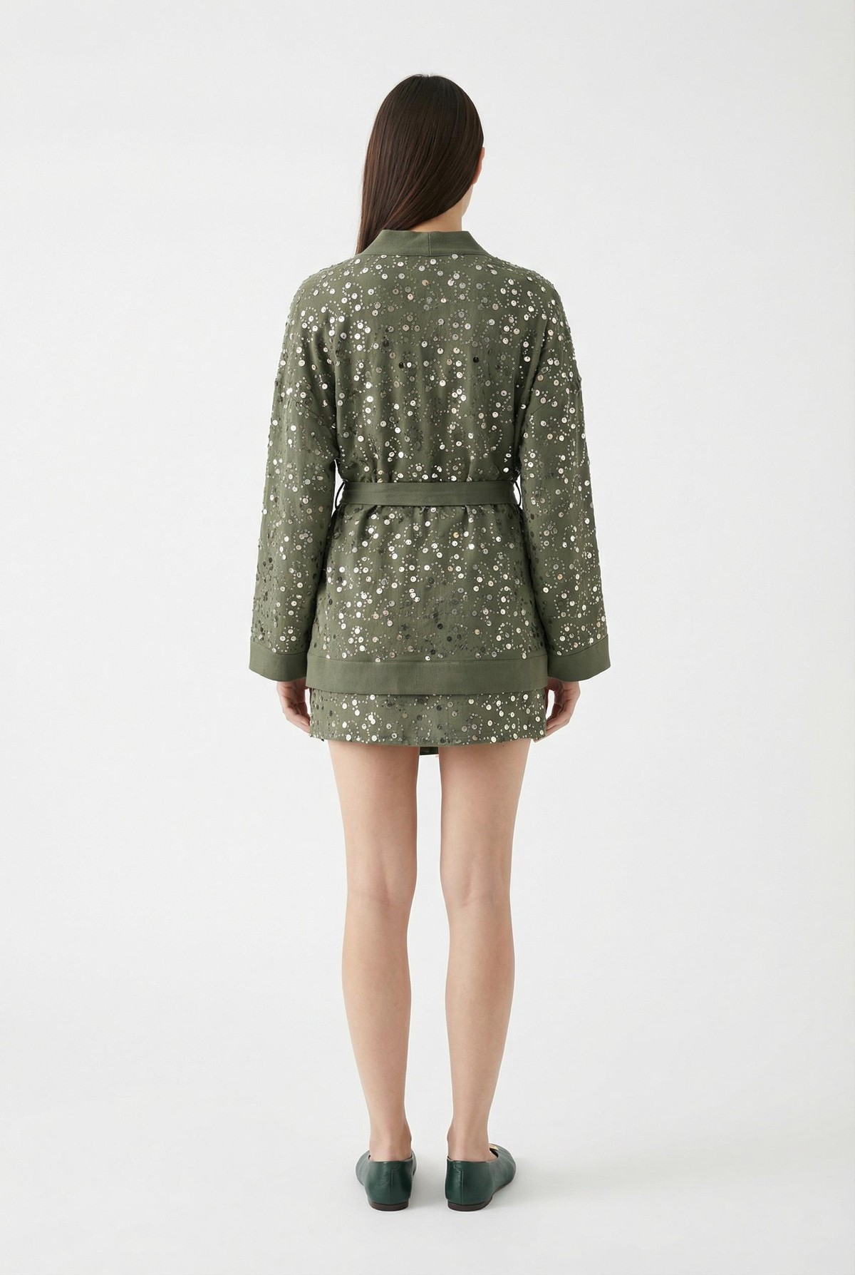 Quzu Kruvaze Detaylı Mini Etek Haki