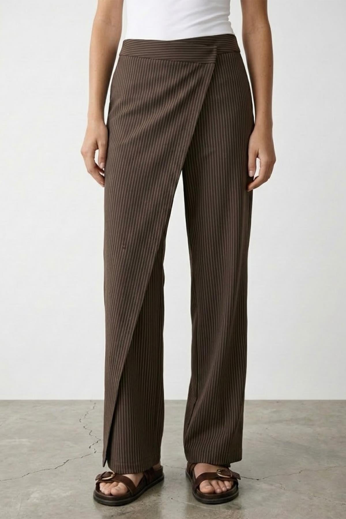 Quzu Kruvaze Kapama Pantolon Kahve