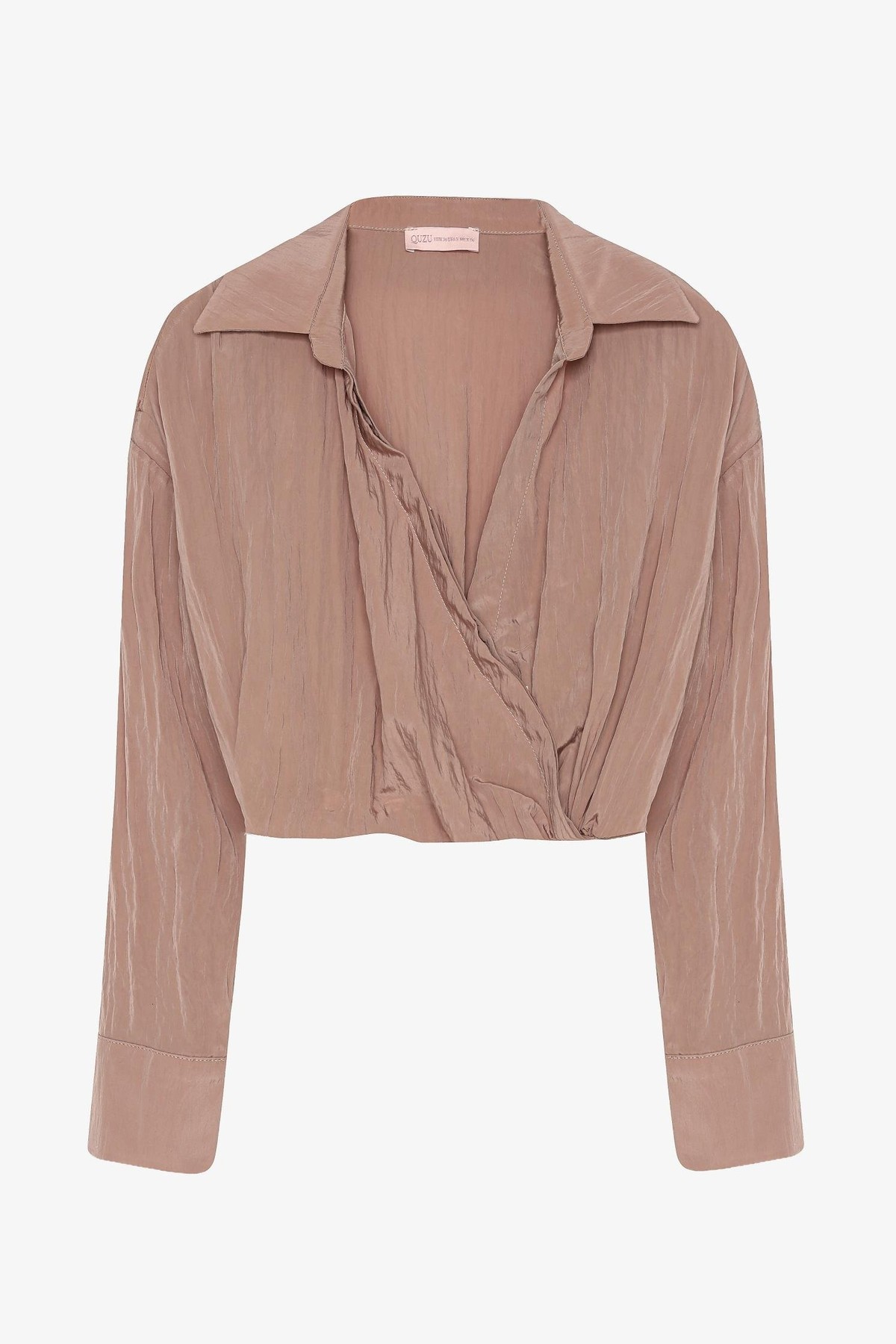 Quzu Kruvaze Kraşlı Bluz Açık Kahve