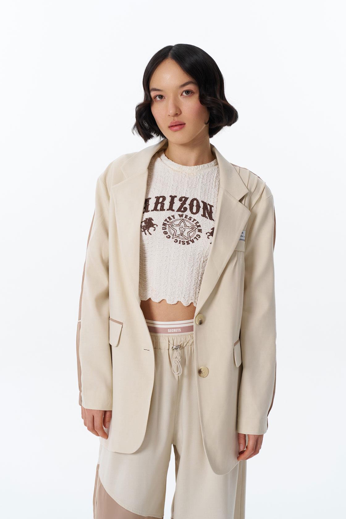 Quzu Kumaş Matchli Blazer Ceket Bej
