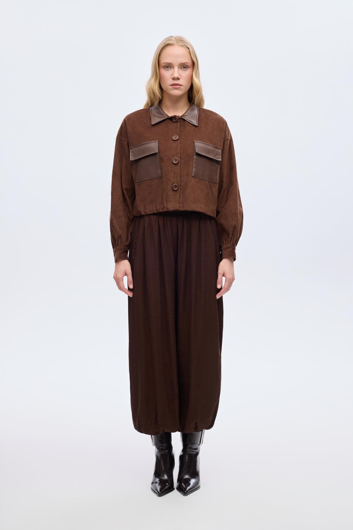 Quzu Kumaş Matchli Ceket Kahve