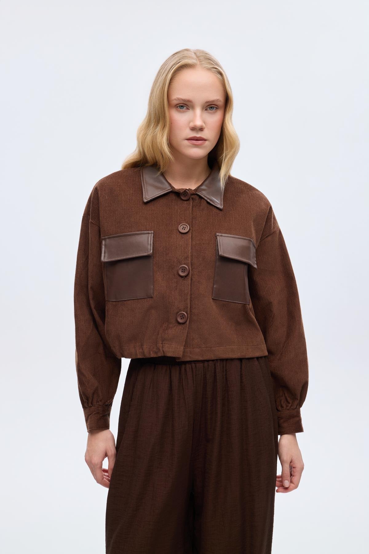 Quzu Kumaş Matchli Ceket Kahve