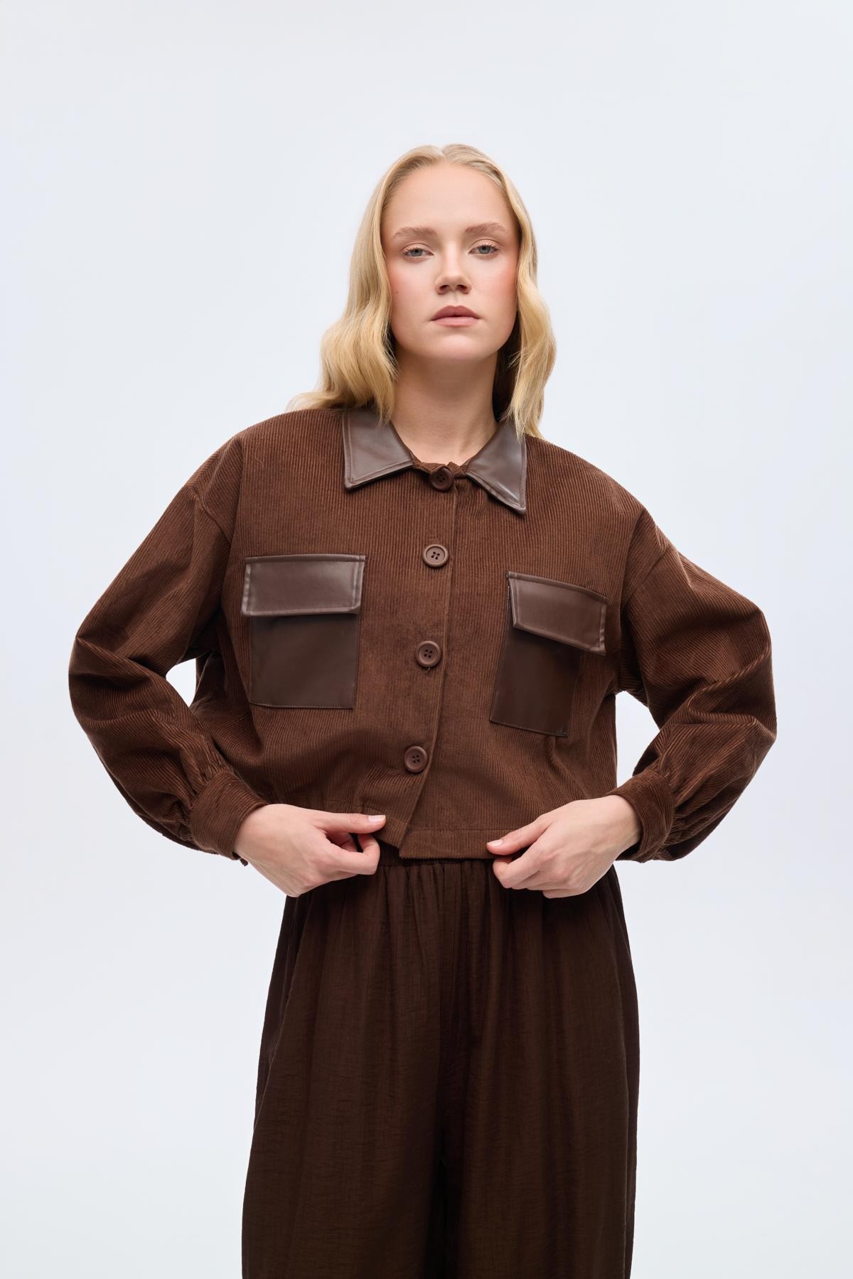 Quzu Kumaş Matchli Ceket Kahve