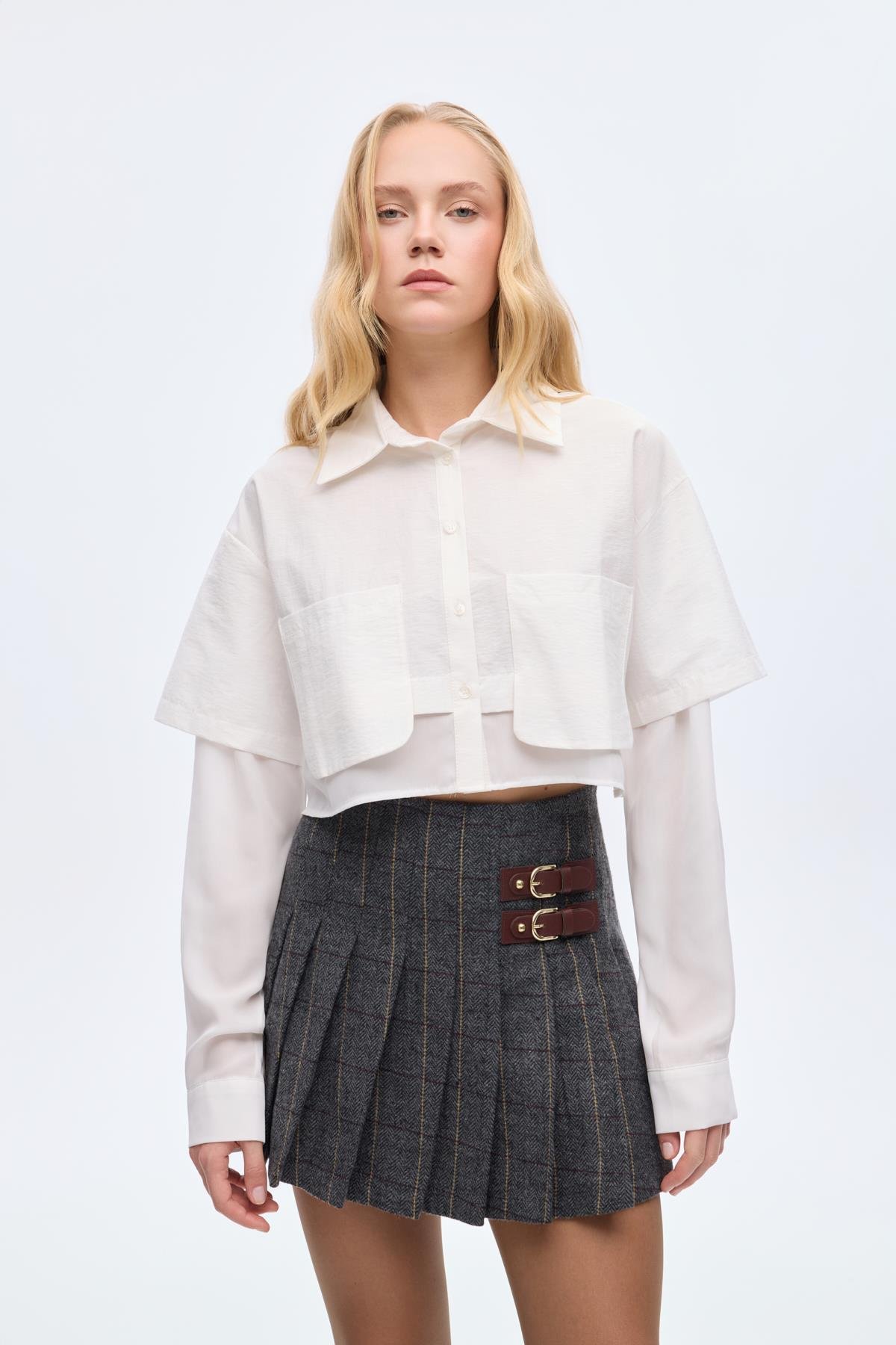 Quzu Kumaş Matchli Gömlek Ekru