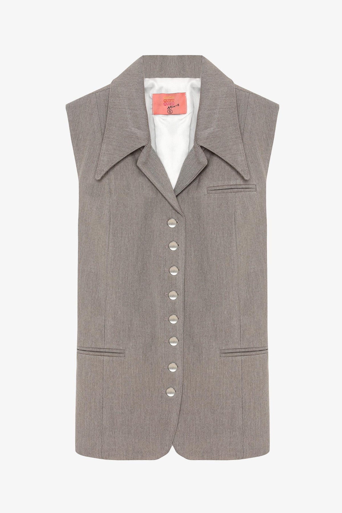 Quzu Kuşaklı Düğmeli Yelek Gri