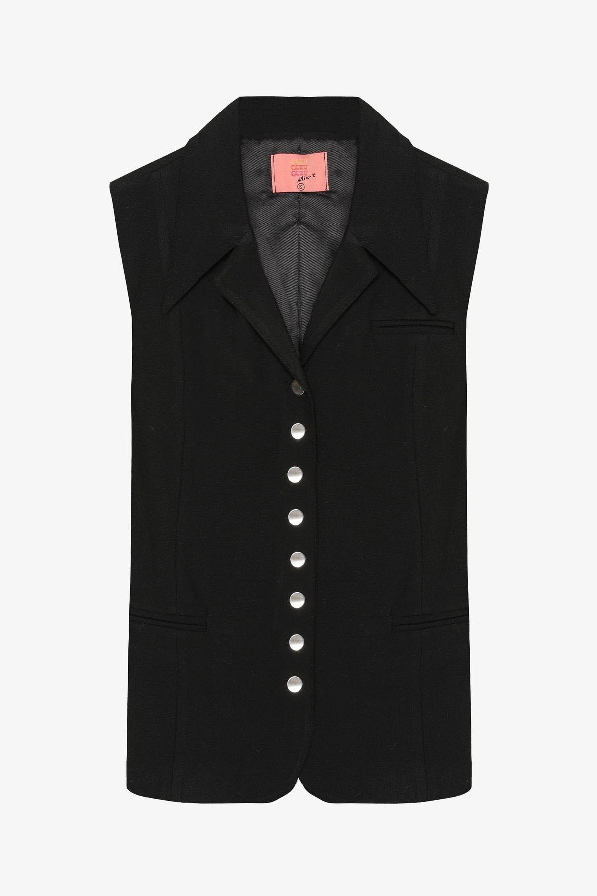 Quzu Kuşaklı Düğmeli Yelek Siyah