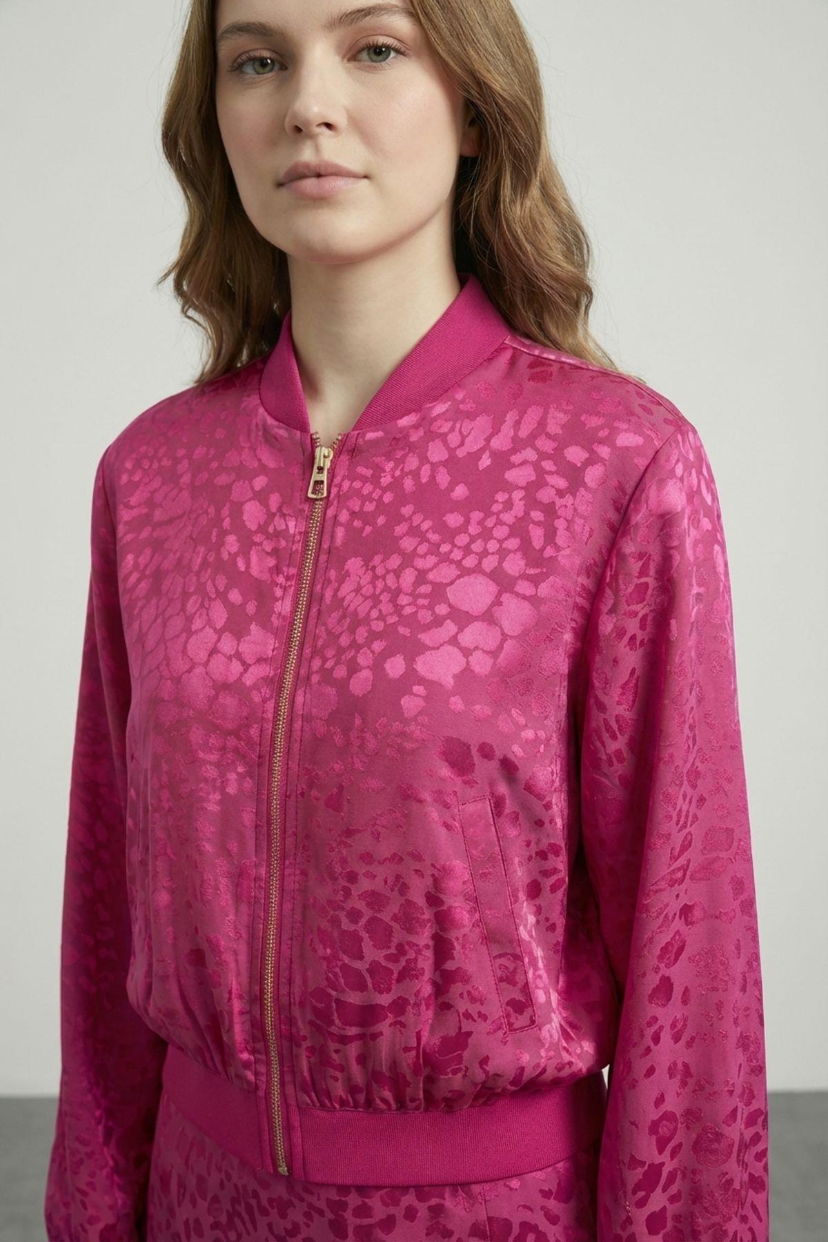Quzu Lastik Detaylı Bomber Ceket Fuşya