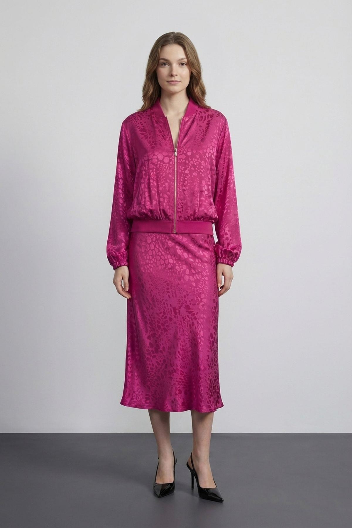 Quzu Lastik Detaylı Bomber Ceket Fuşya