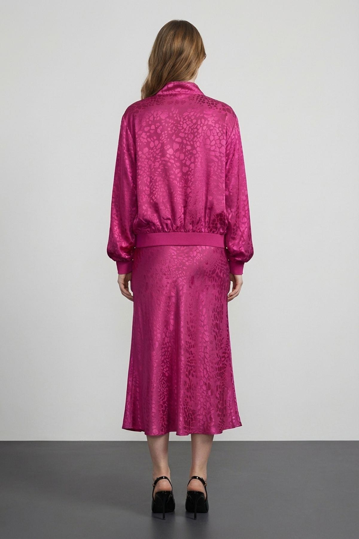 Quzu Lastik Detaylı Bomber Ceket Fuşya