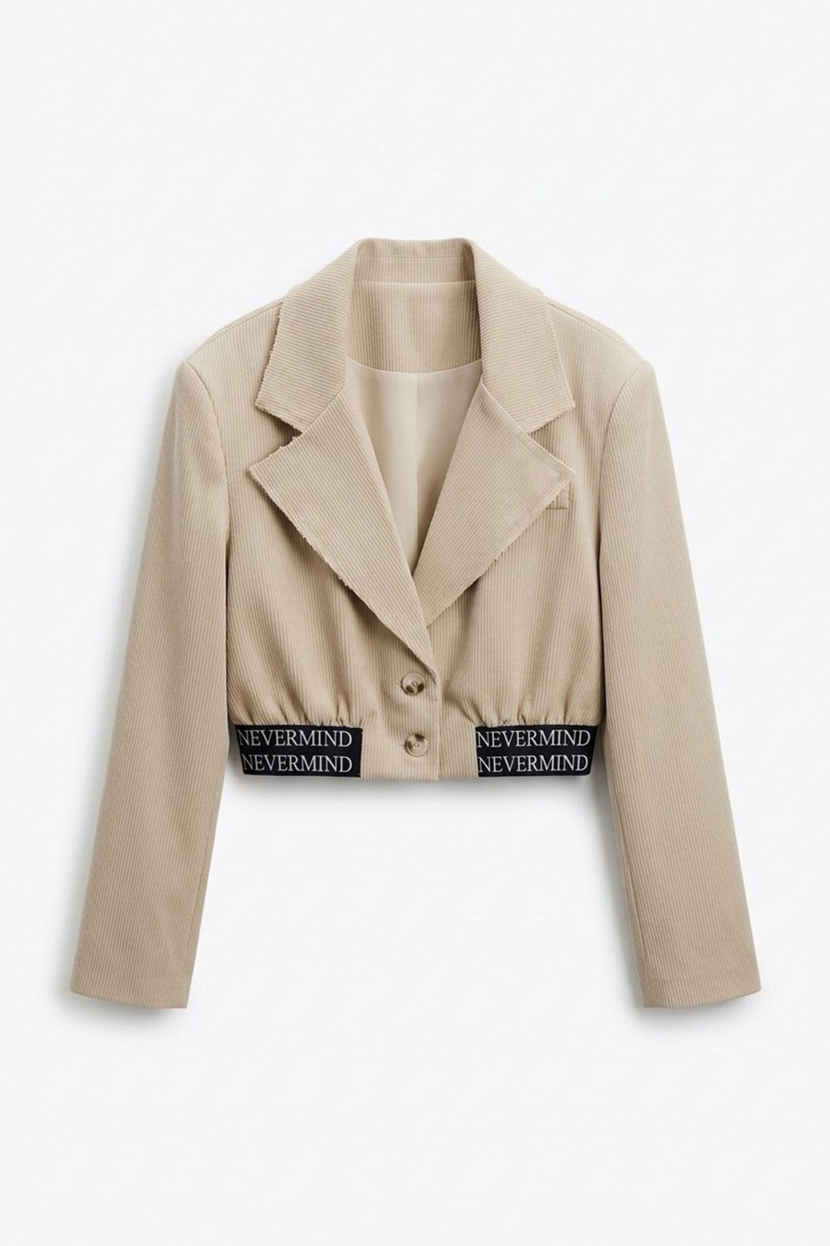 Quzu Lastik Detaylı Crop Ceket Bej