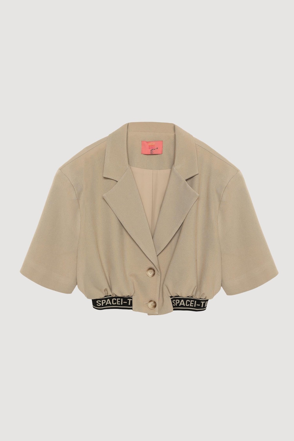 Quzu Lastik Detaylı Crop Ceket Bej