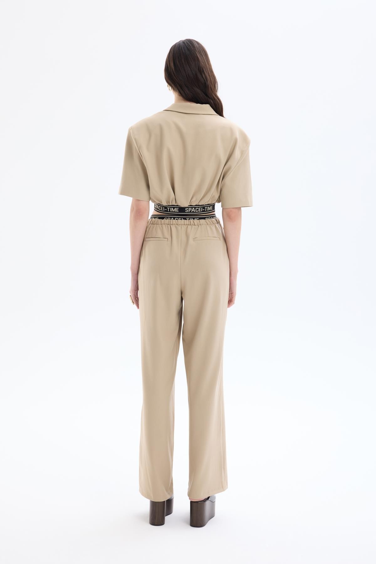 Quzu Elastic Detail Crop Jacket Beige