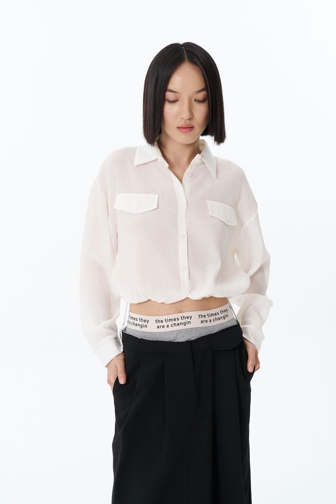 Quzu Lastik Detaylı Gömlek Ekru