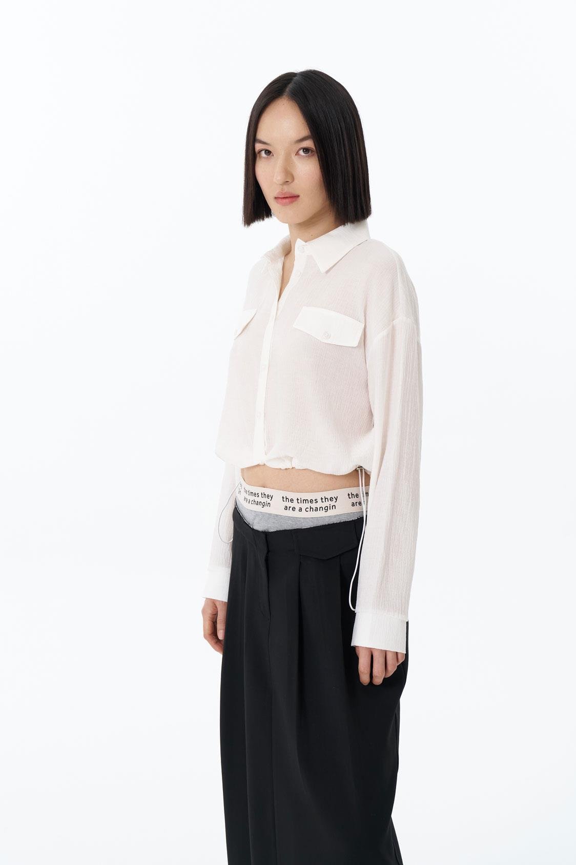 Quzu Lastik Detaylı Gömlek Ekru