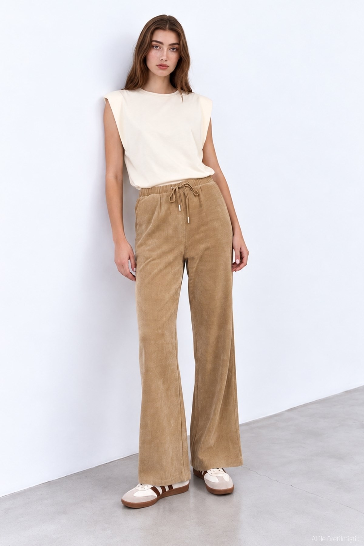 Quzu Lastik Detaylı Pantolon Camel