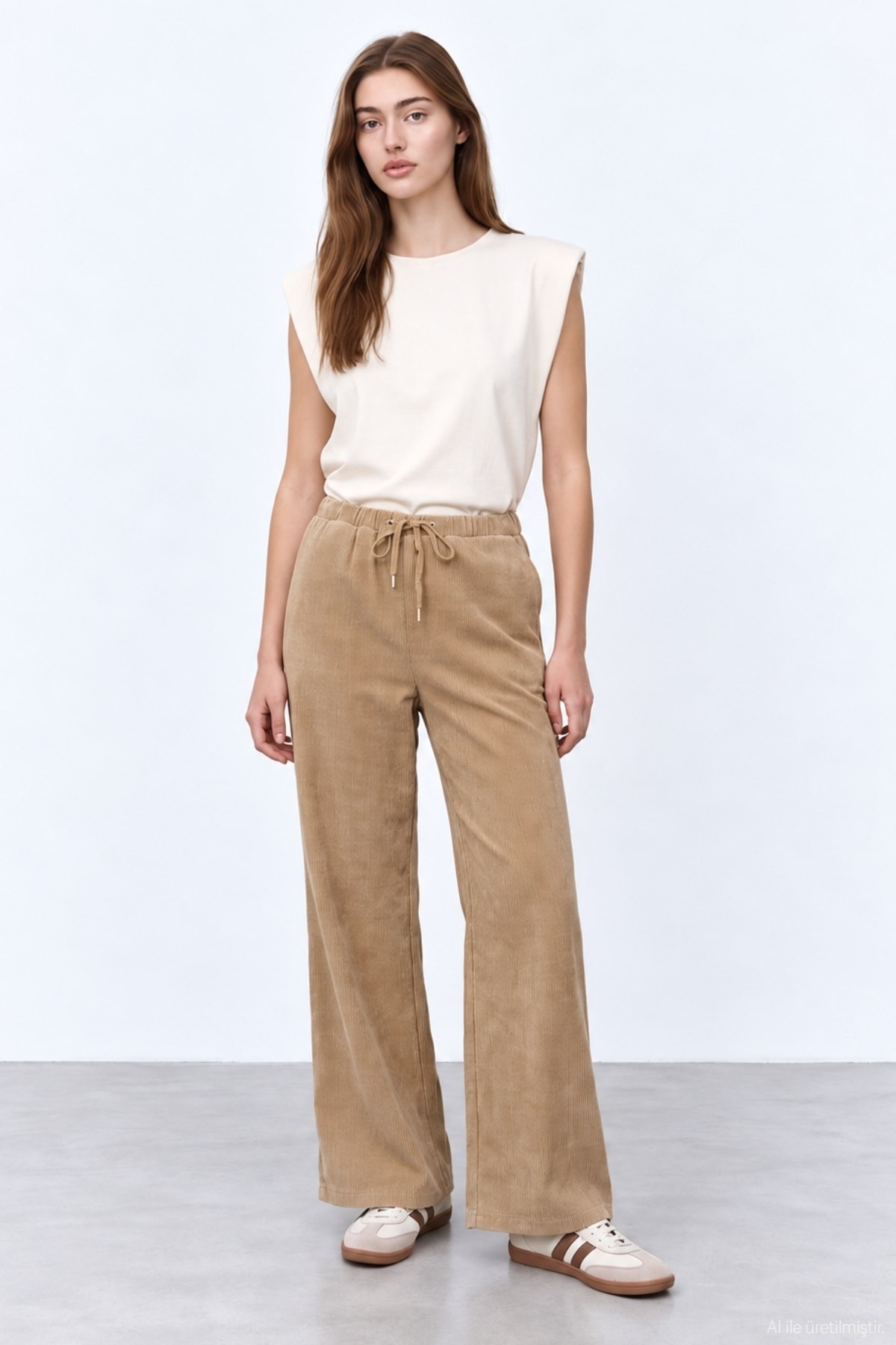 Quzu Lastik Detaylı Pantolon Camel