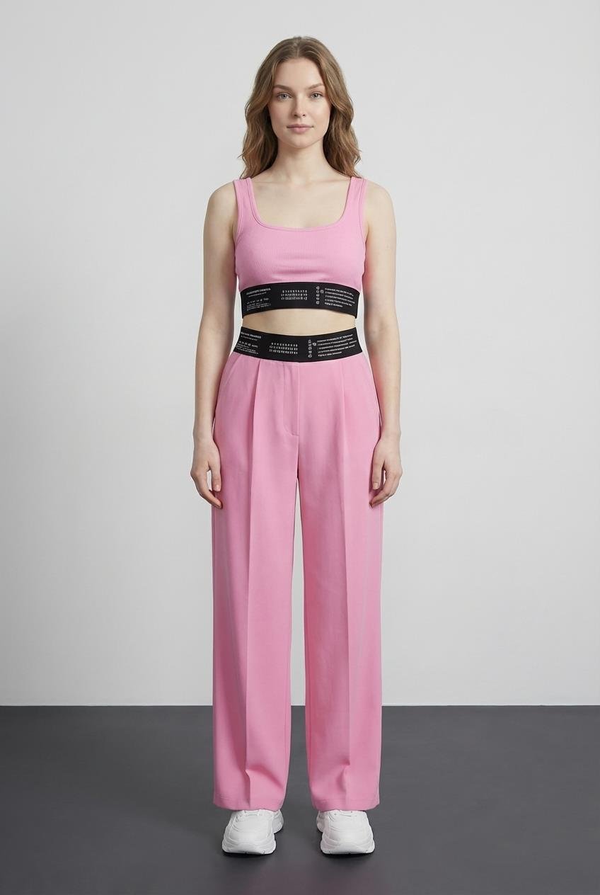 Quzu Lastik Detaylı Pantolon Pembe