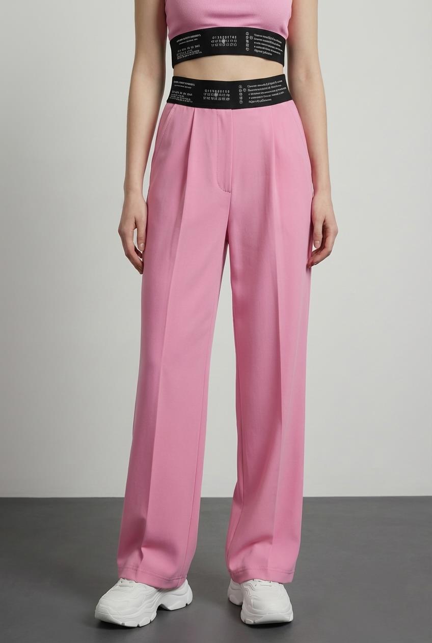 Quzu Lastik Detaylı Pantolon Pembe