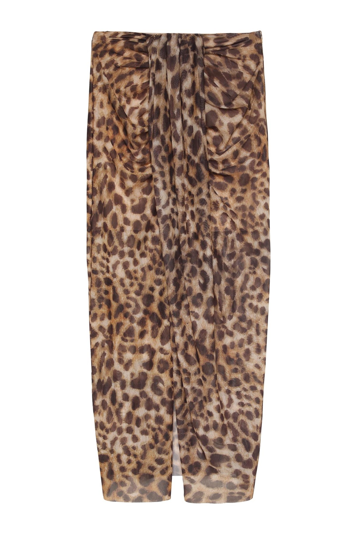 Quzu Leopar Desenli Midi Etek Kahve