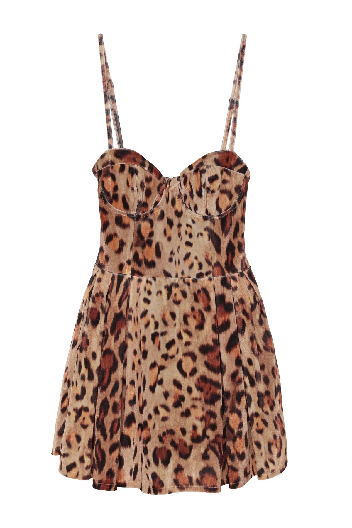 Quzu Leopar Desenli Mini Elbise Bej