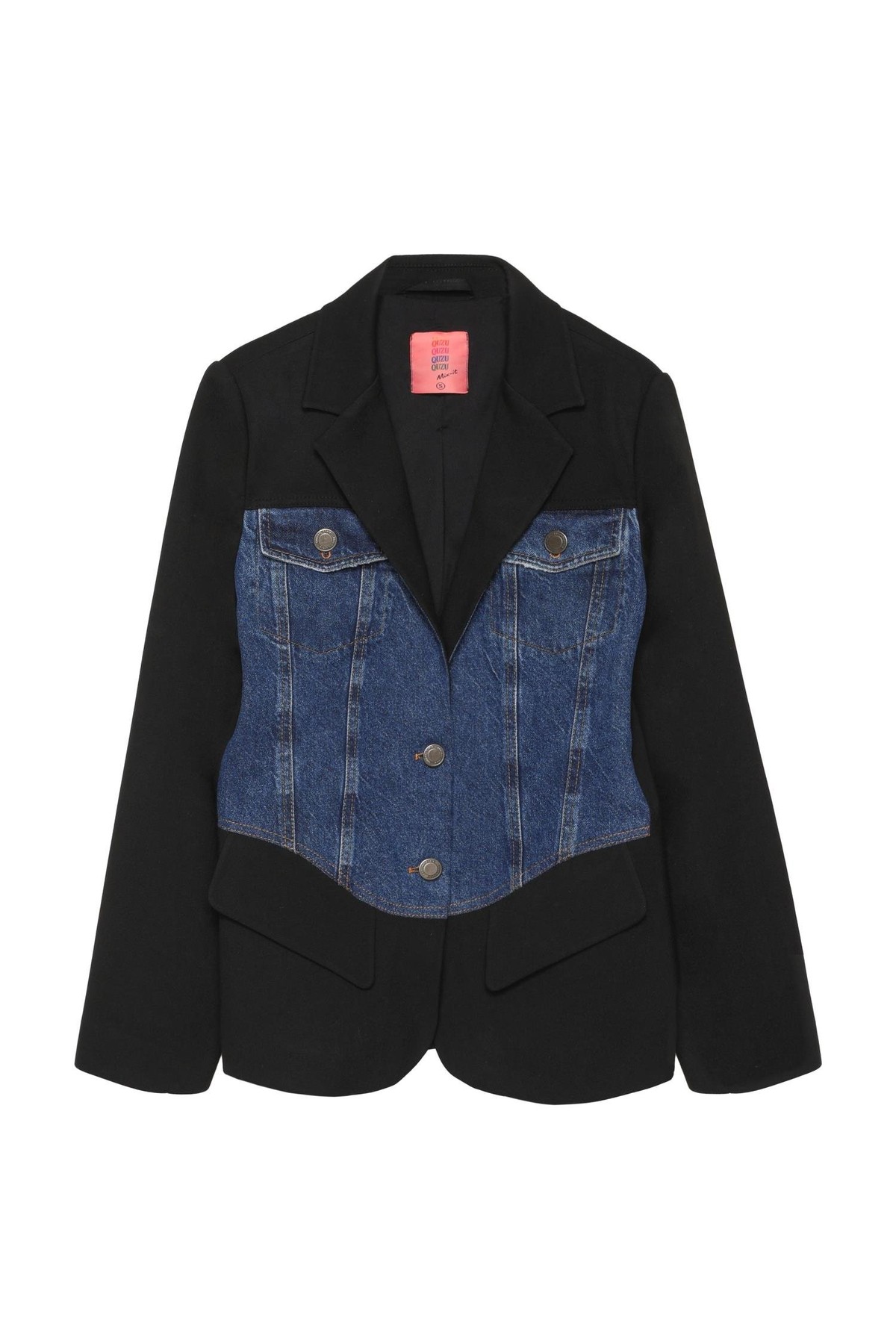 Quzu Matchli Denim Detaylı Ceket Siyah