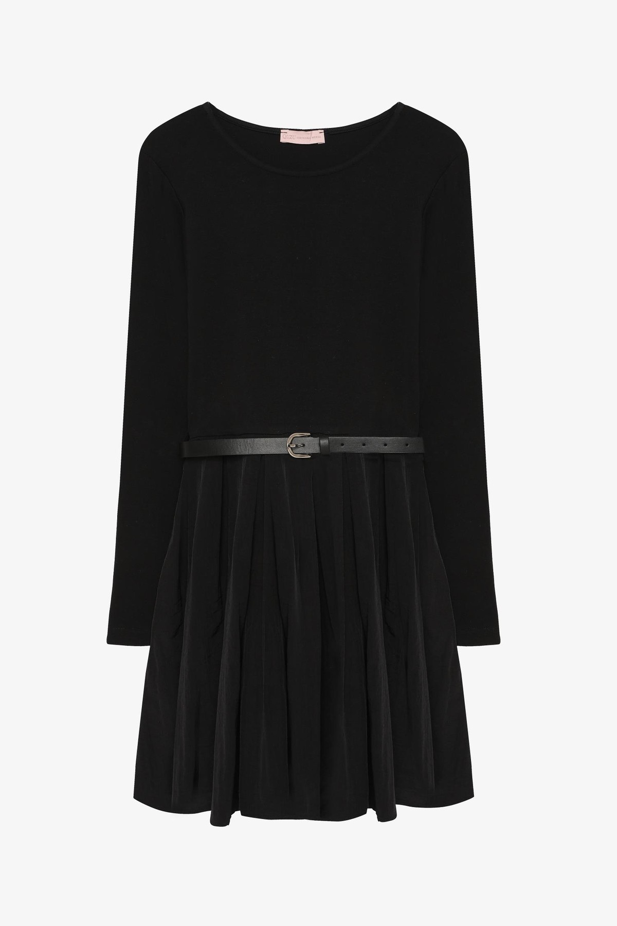 Quzu Matchli Kemerli Elbise Siyah