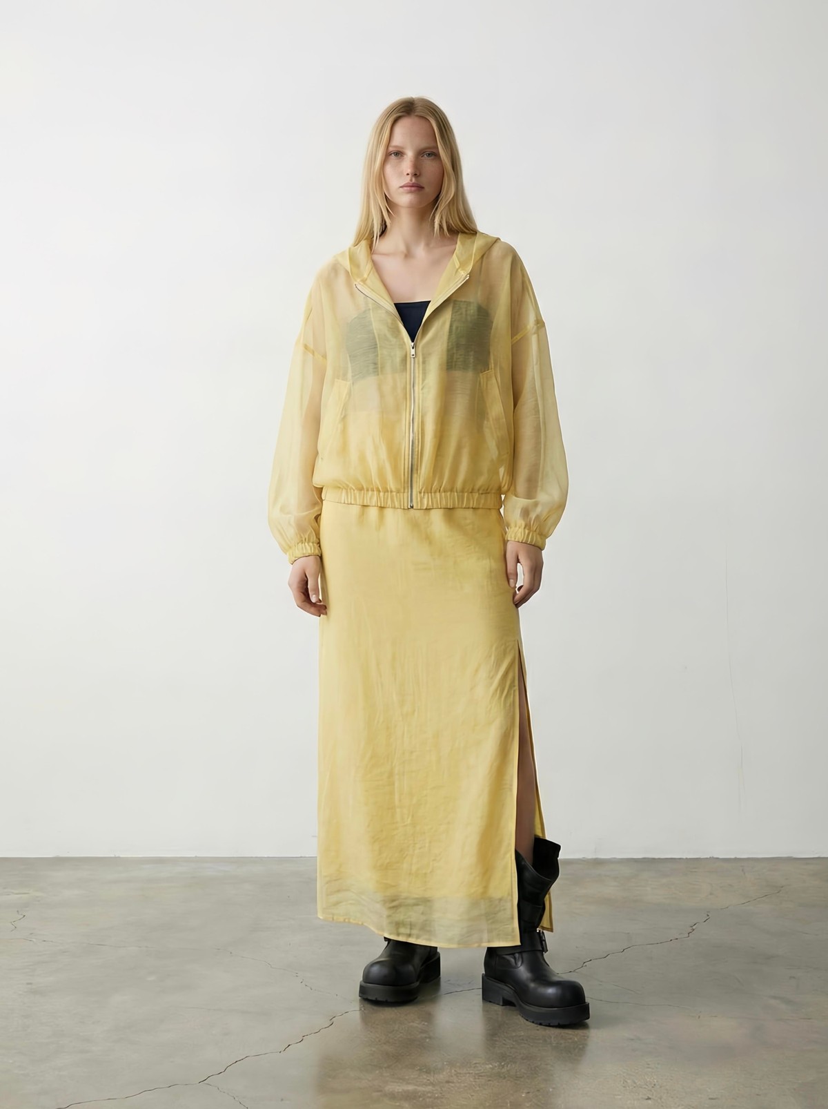 Quzu Midi Boy Kraşlı Etek Sarı