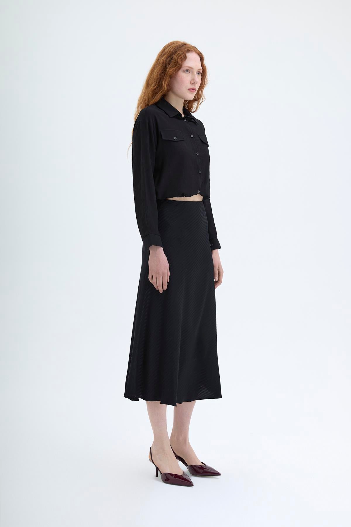 Quzu Midi Boy Saten Etek Siyah