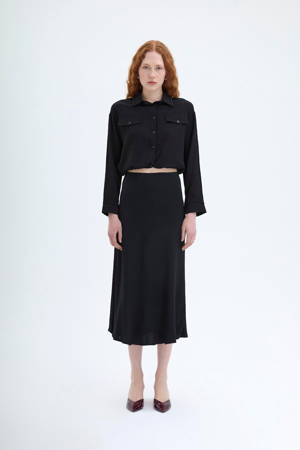 Quzu Midi Boy Saten Etek Siyah