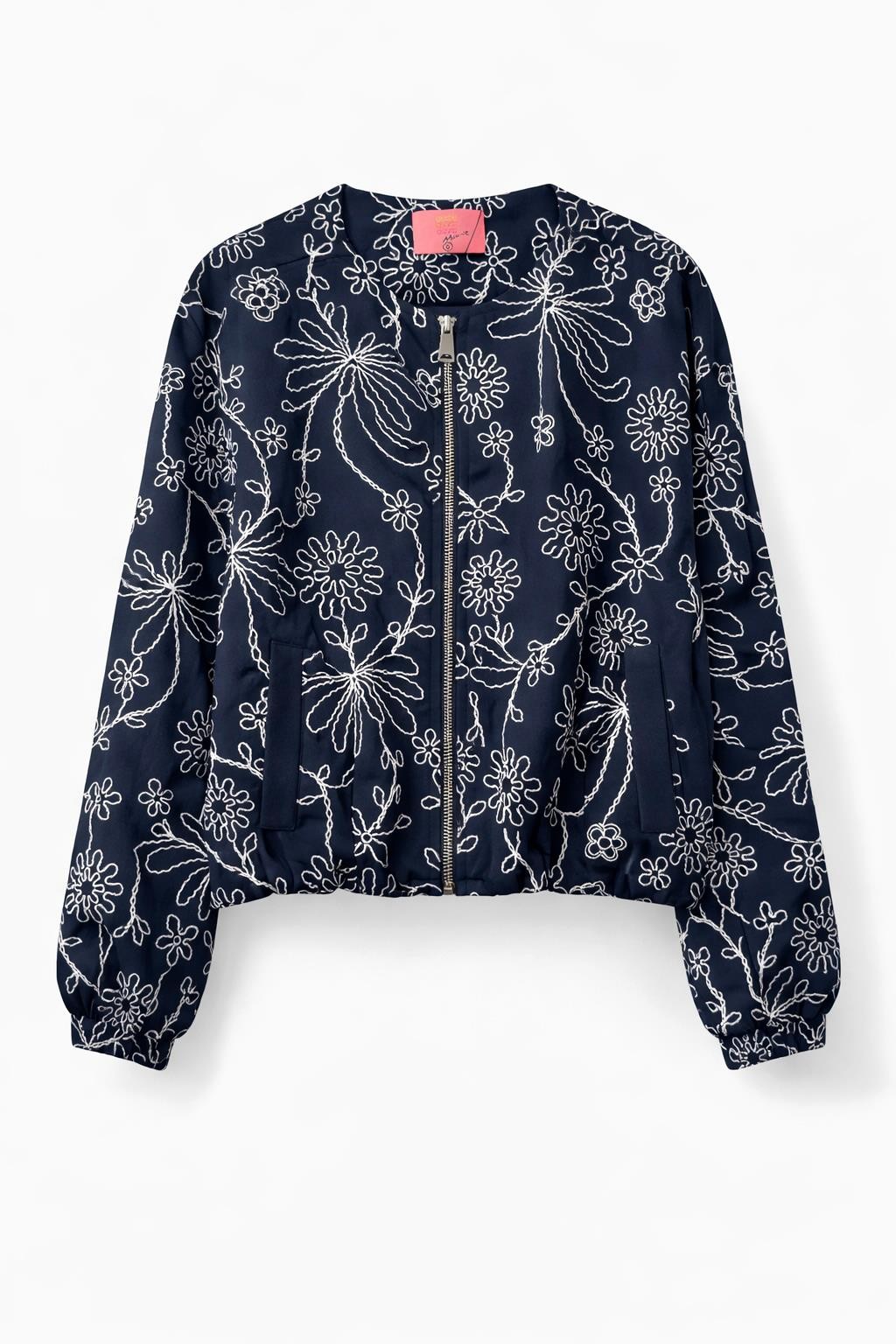 Quzu Nakış Detaylı Crop Ceket Lacivert