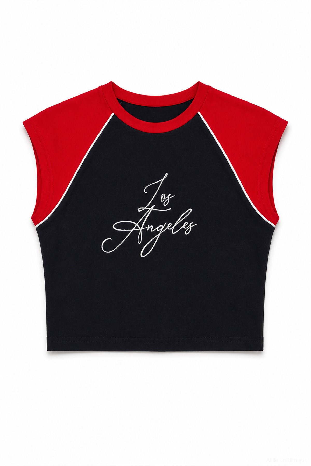 Quzu Nakış Detaylı Crop T-shirt Lacivert