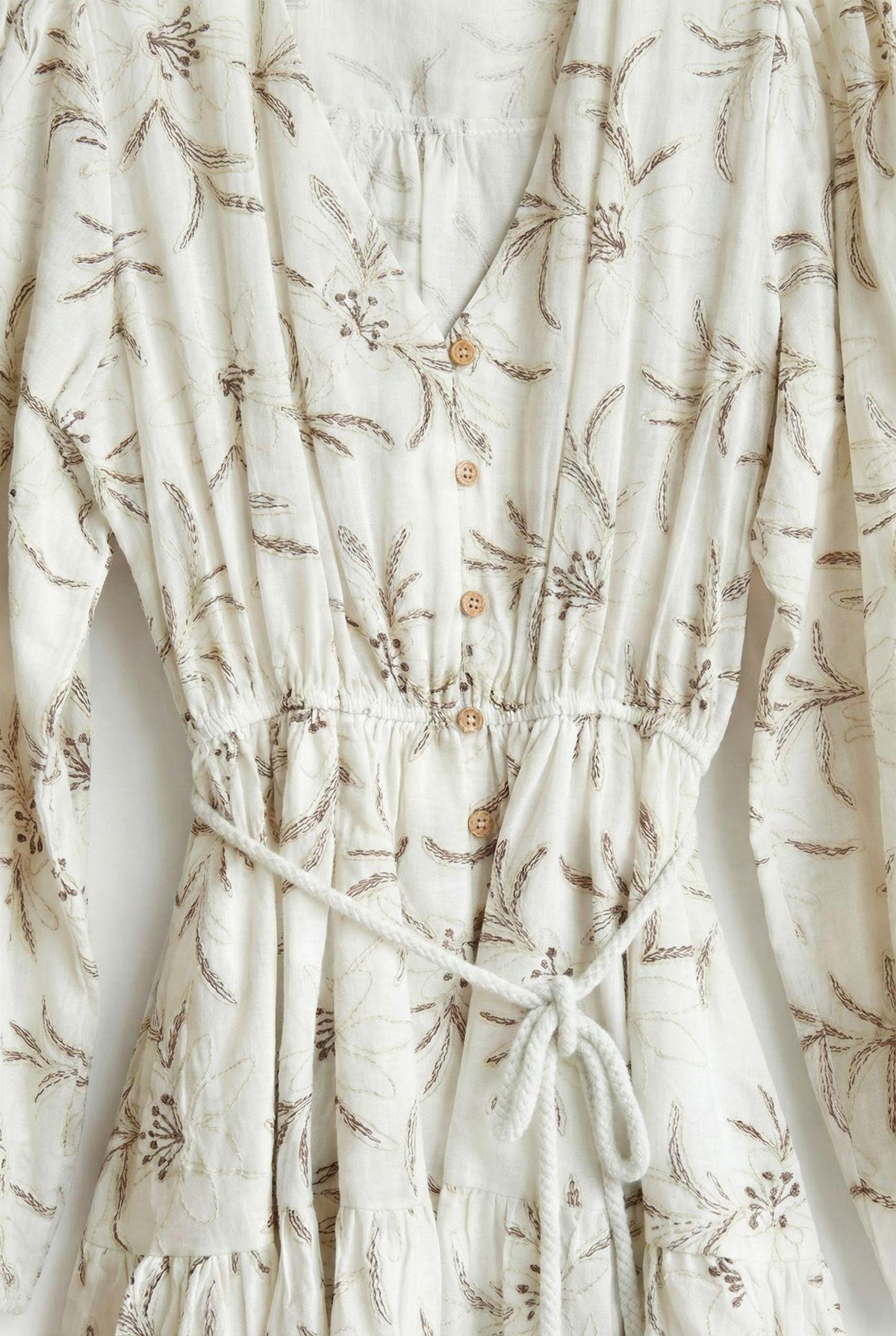 Quzu Nakış Detaylı Elbise Ekru