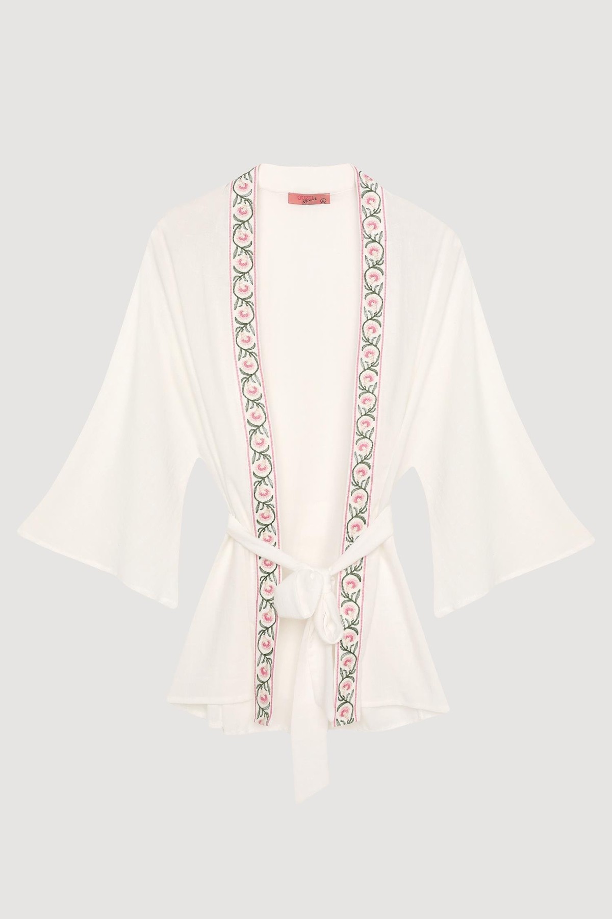 Quzu Nakış Detaylı Kimono Ceket Ekru