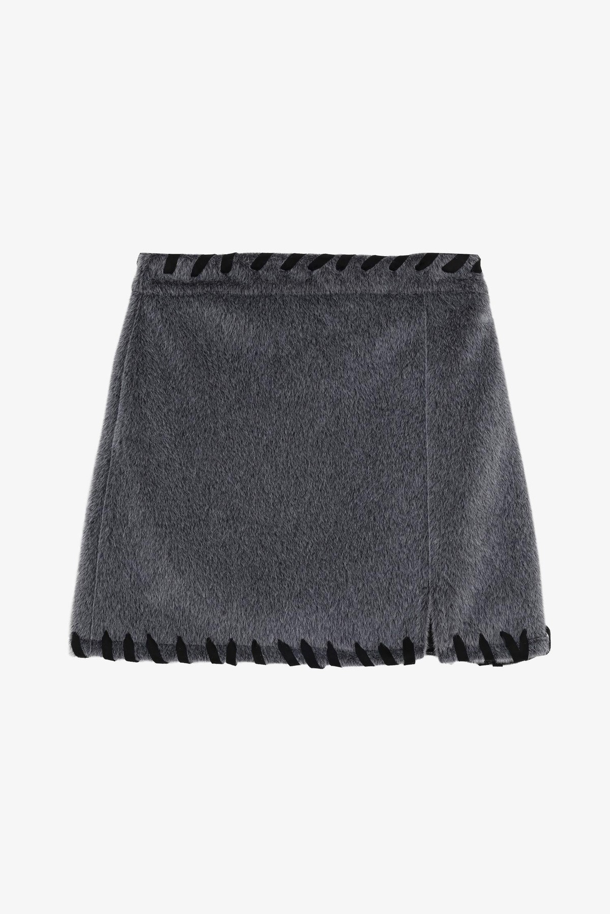 Quzu Nakış Detaylı Kürk Etek Gri