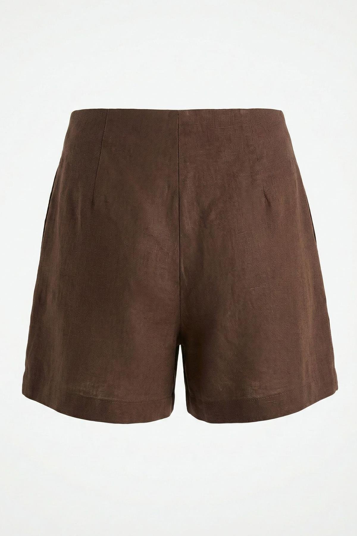 Quzu Nakış Detaylı Şort Etek Kahve