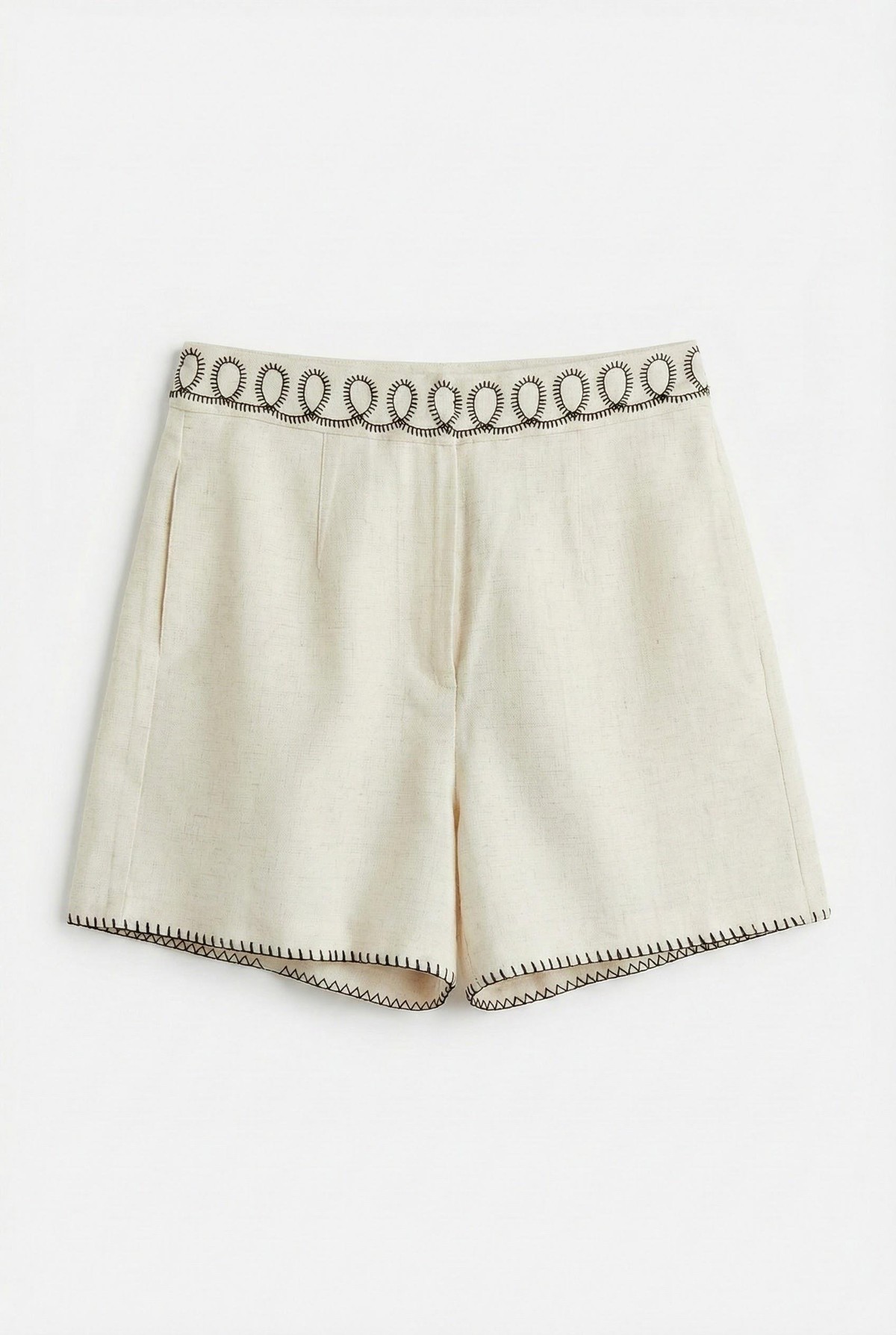 Quzu Nakış Detaylı Şort Natur