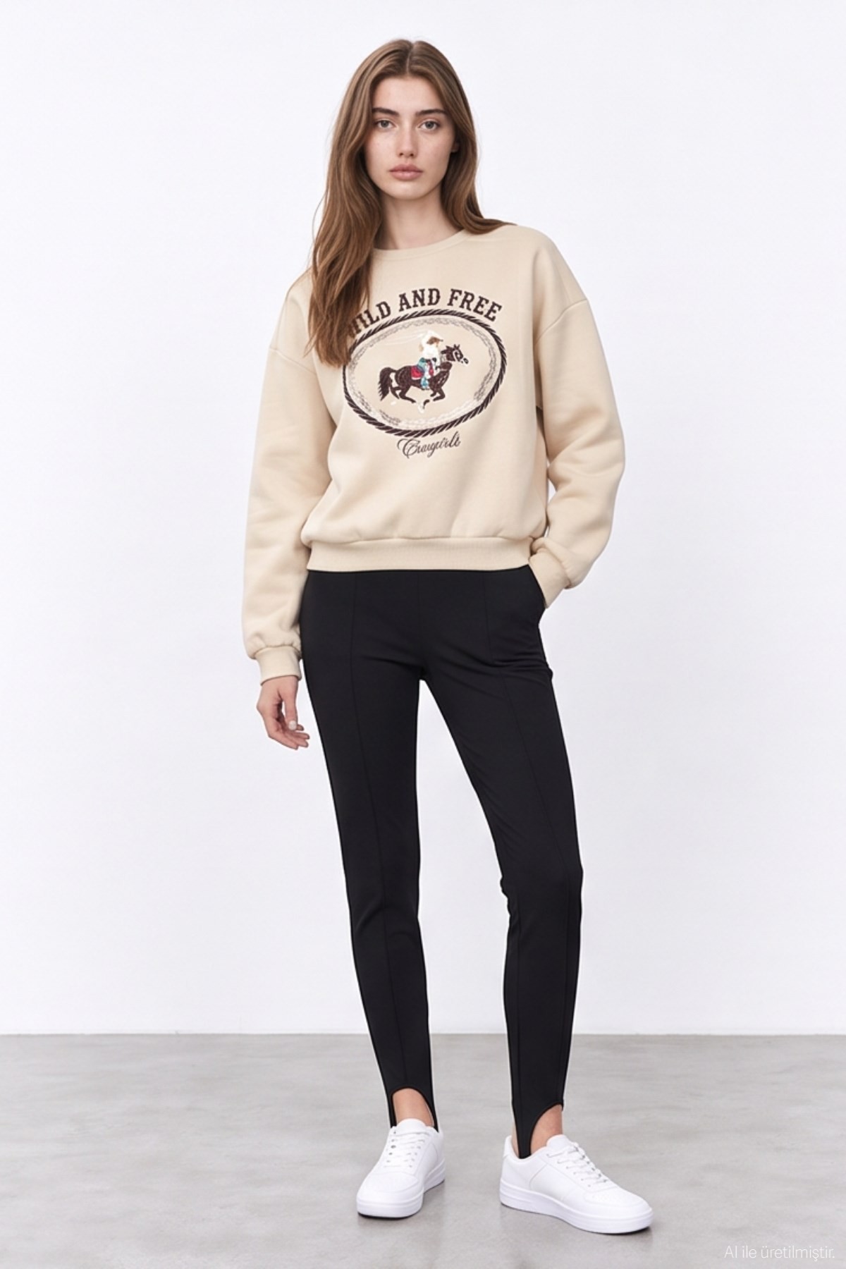 Quzu Nakış Detaylı Sweatshirt Bej
