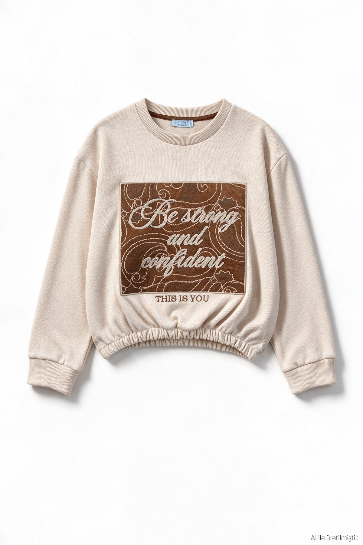Quzu Nakış Detaylı Sweatshirt Bej