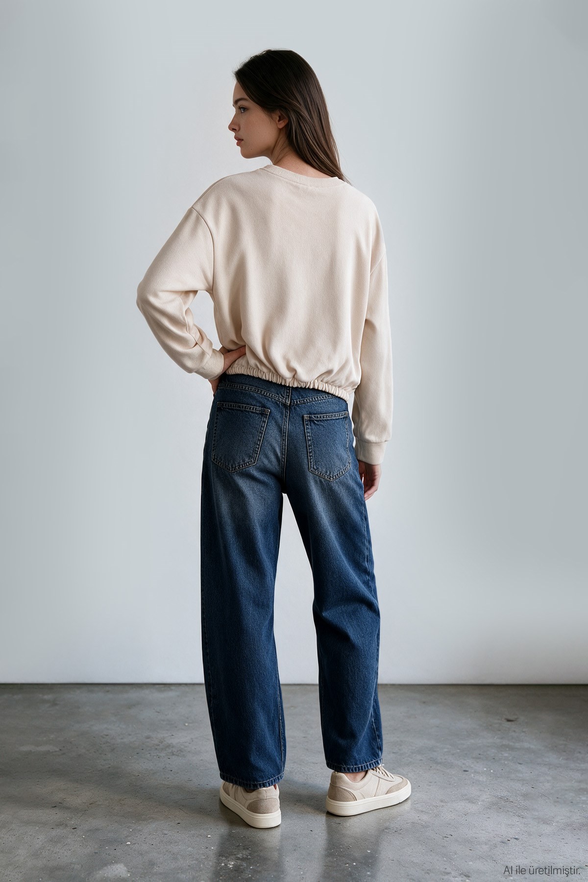 Quzu Nakış Detaylı Sweatshirt Bej