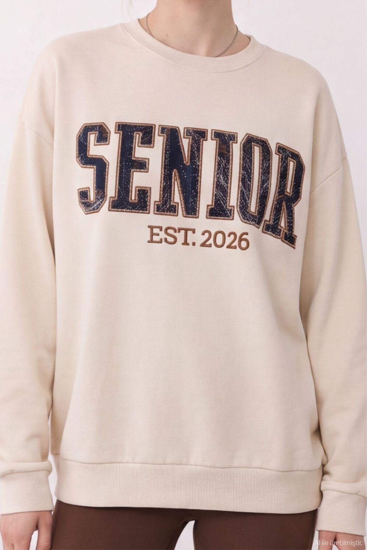Quzu Nakış Detaylı Sweatshirt Bej