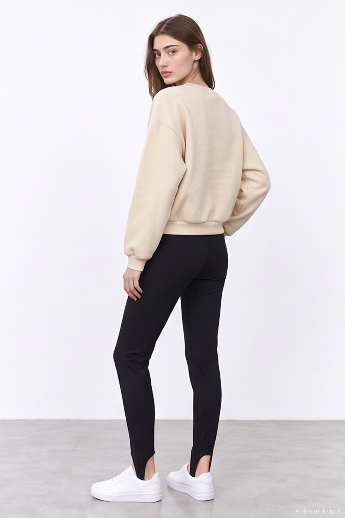 Quzu Nakış Detaylı Sweatshirt Bej