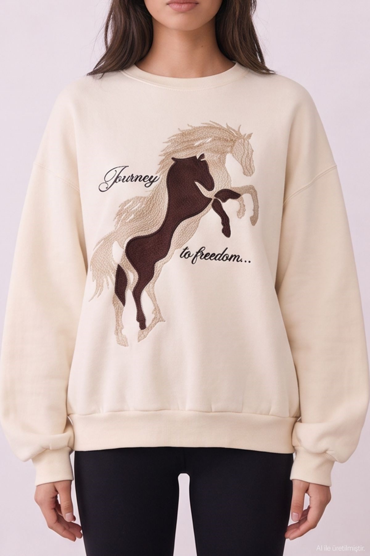 Quzu Nakış Detaylı Sweatshirt Bej