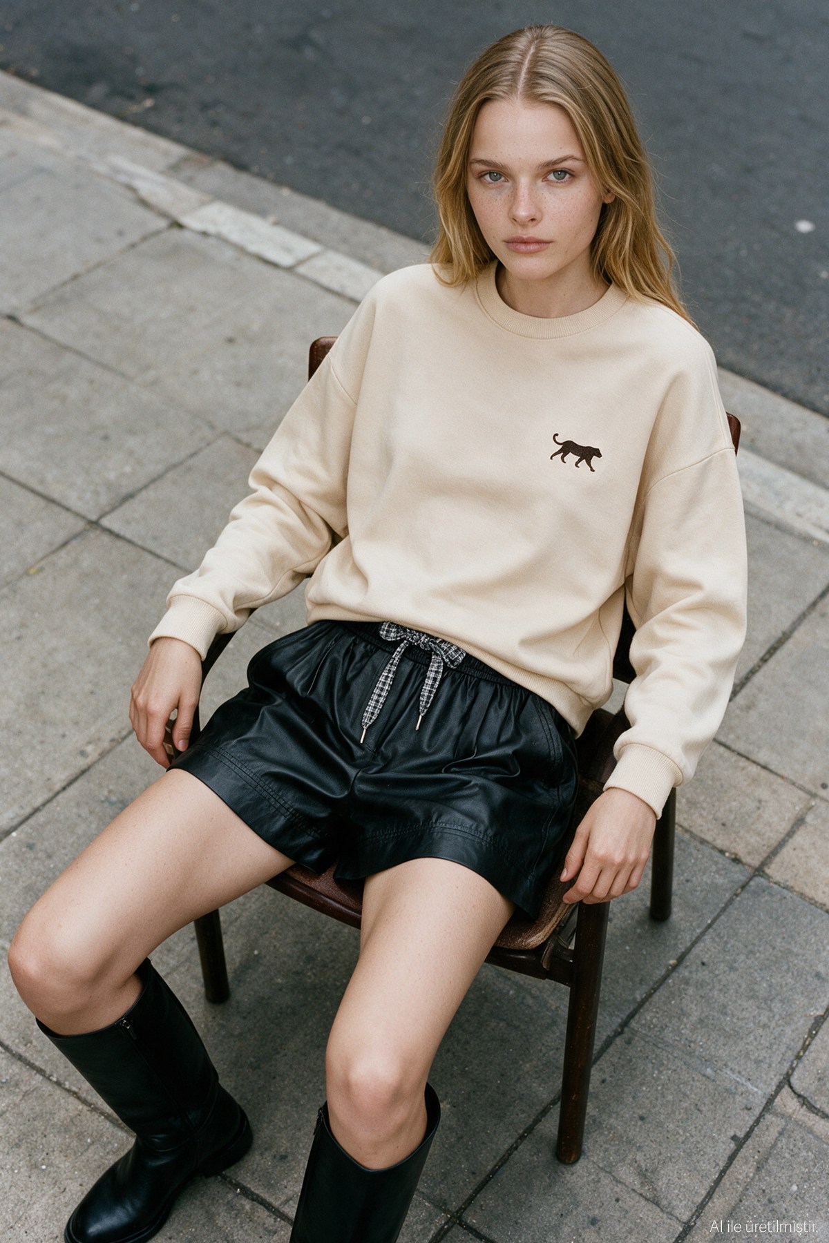 Quzu Nakış Detaylı Sweatshirt Bej