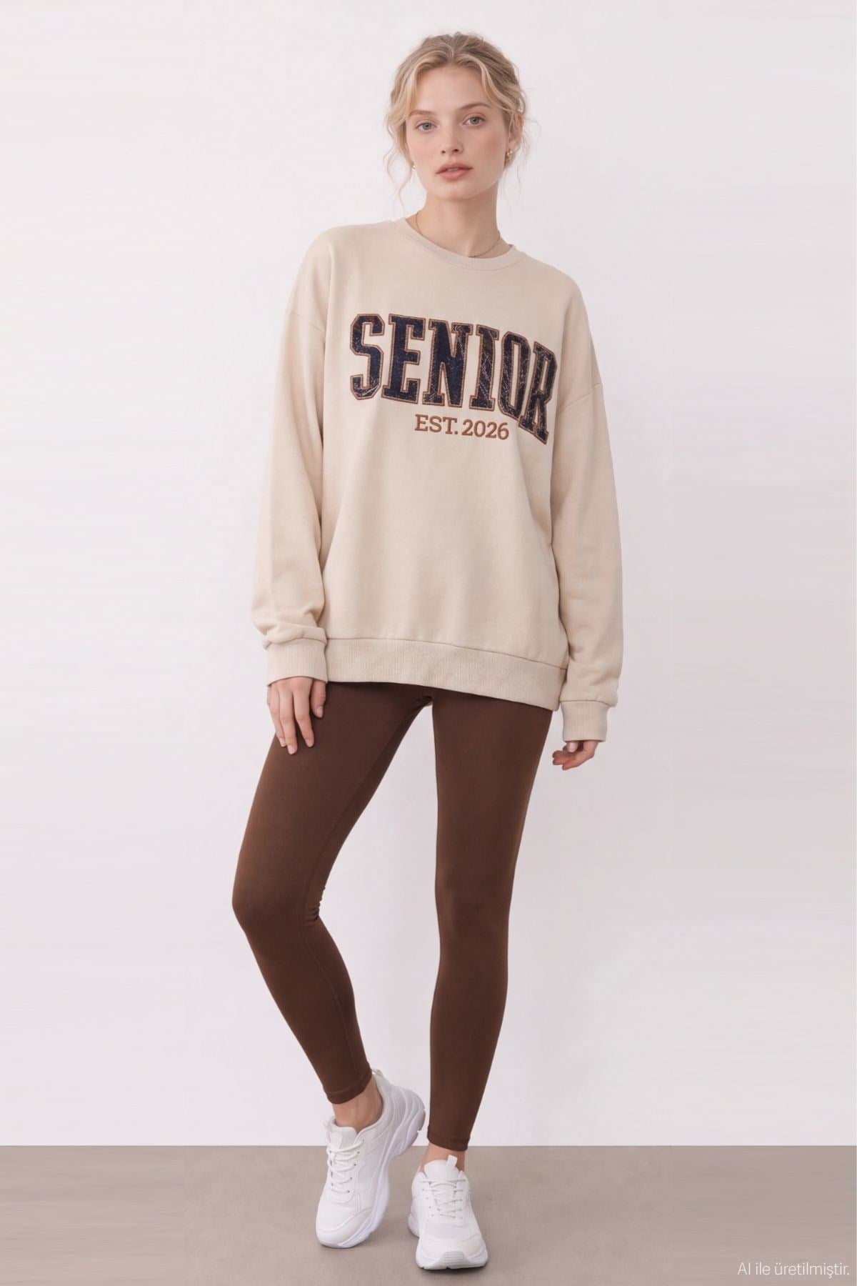 Quzu Nakış Detaylı Sweatshirt Bej