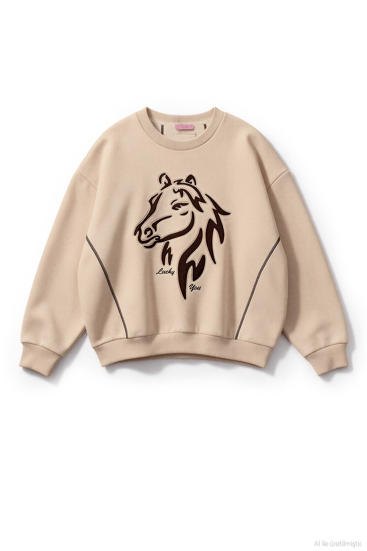 Quzu Nakış Detaylı Sweatshirt Bej