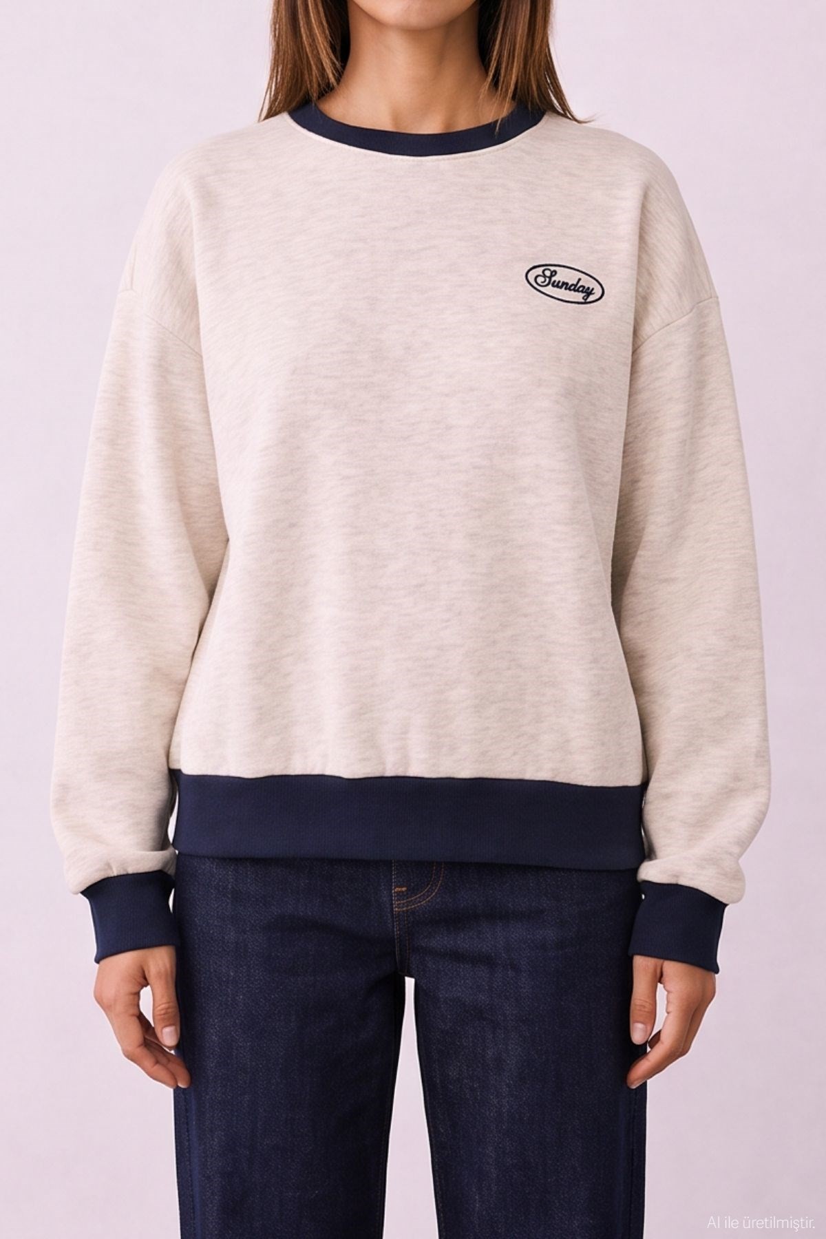 Quzu Nakış Detaylı Sweatshirt Bejmelanj