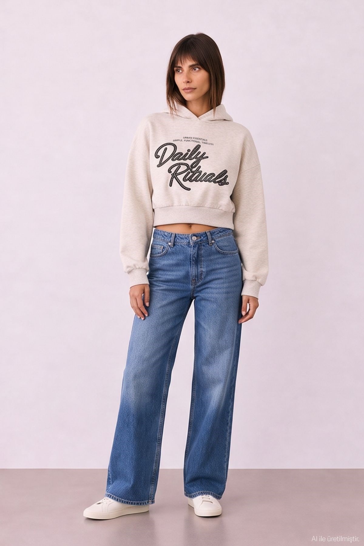 Quzu Nakış Detaylı Sweatshirt Bejmelanj