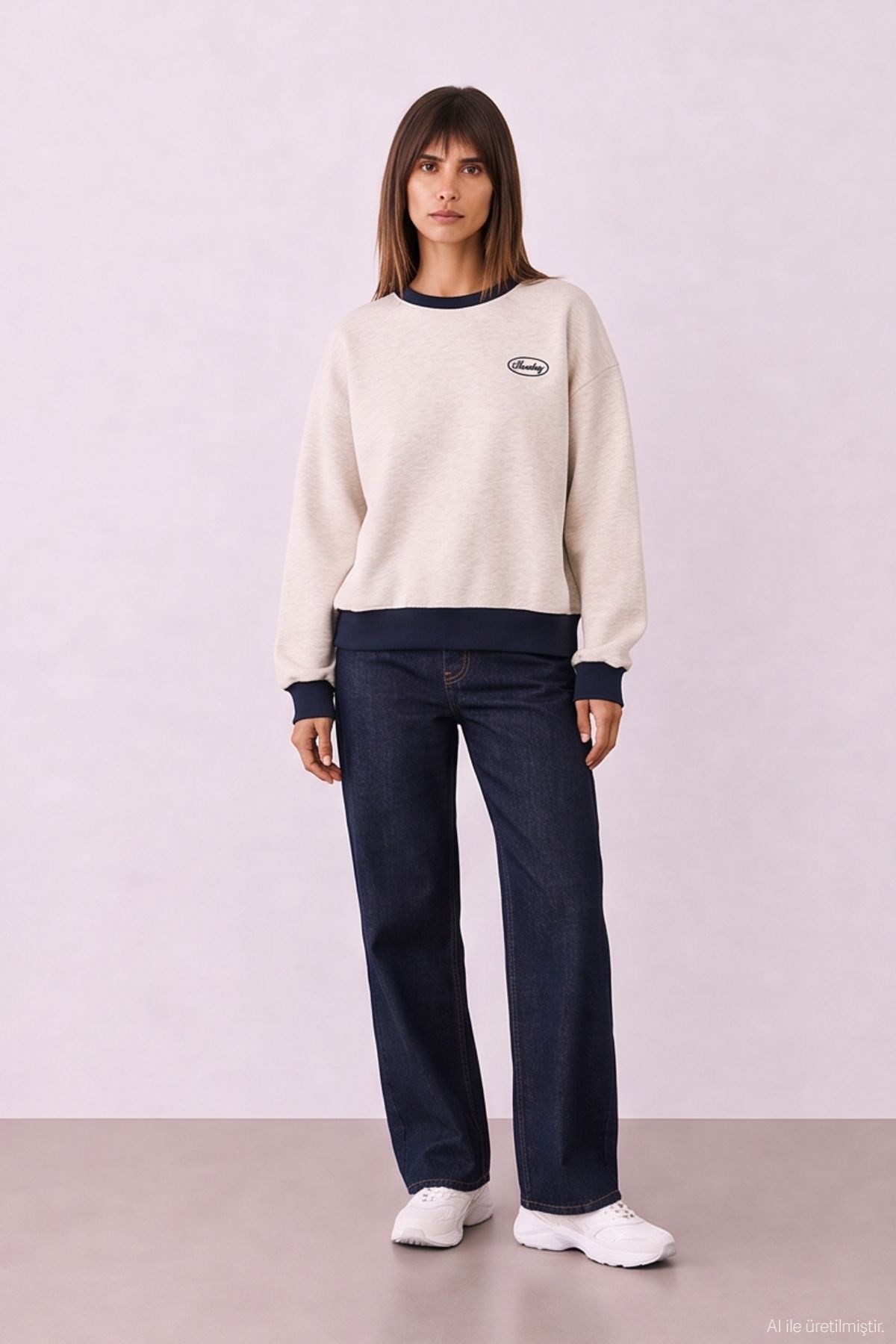 Quzu Nakış Detaylı Sweatshirt Bejmelanj